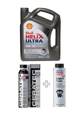 KIT SHELL HELIX ULTRA ECT C3 5W/30 5 LT + CERATEC + ENGINE FLUSH